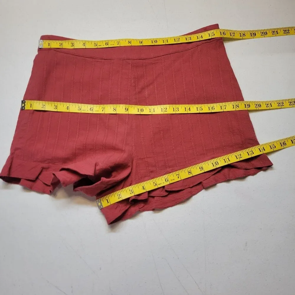 Cotton Red Two-Piece Knotted Tie Front Crop Top and Shorts Matching Set